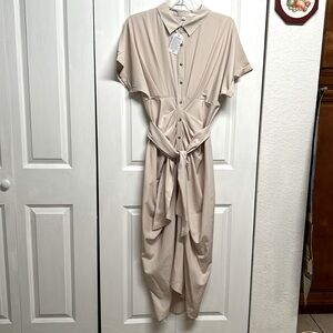 Made with Love Tan Beige Box Top Ruching Front Maxi Dress Size XXL NWT
